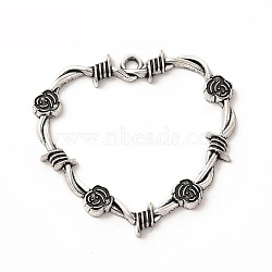 Tibetan Style Alloy Pendants, Heart with Rose Charm, Antique Silver, 48.5x47x7.5mm, Hole: 2.5mm(FIND-G046-02AS)