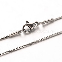 1mm 201 Stainless Steel Round Snake Chain Necklaces for Women Men, with Lobster Claw Clasps, Stainless Steel Color, 19.7 inch(50cm)(NJEW-N054-01P)