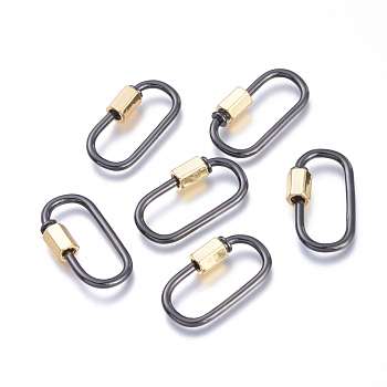 Brass Screw Carabiner Lock Charms, for Necklaces Making, Long-Lasting Plated, Cadmium Free & Lead Free & Nickel Free, Oval, Gunmetal & Real 18K Gold Plated, 26x15x2mm, Screw: 7x5x5mm
