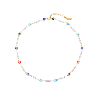 Real 18K Gold Plated Stainless Steel Enamel Chain Necklace, Evil Eye Necklace for Women, Eye