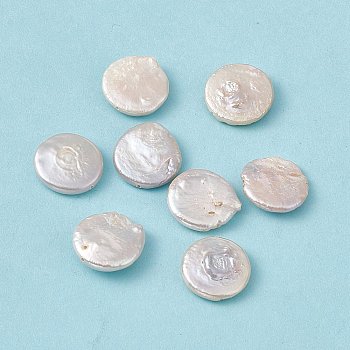 Baroque Natural Keshi Pearl Beads, Flat Round, Seashell Color, 15~17.5x4~5mm, Hole: 0.8mm