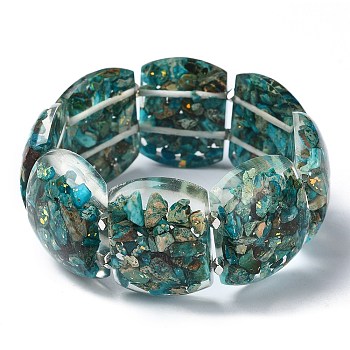 Dyed Natural Imperial Jasper & Synthetic Opal Stretch Bracelets, Epoxy Resin Domino Bracelets for Women, Dark Turquoise, Inner Diameter: 2-3/8 inch(6.1cm)