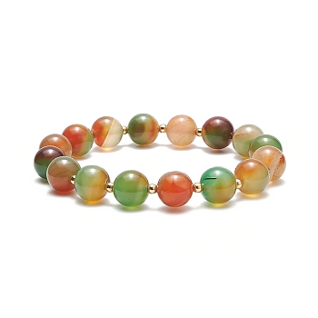 Dyed Natural Peacock Agate Round Beaded Stretch Bracelet, Gemstone Jewelry for Women, Colorful, Inner Diameter: 1-7/8 inch(4.8cm)