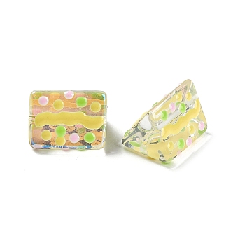 Transparent Glass Beads, with Enamel, Triangle with Wave Pattern, Yellow, 9.5x12x9mm, Hole: 1.2mm