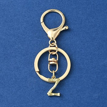 Alloy Initial Letter Charm Keychains, with Alloy Clasp, Golden, Letter Z, 8.5cm
