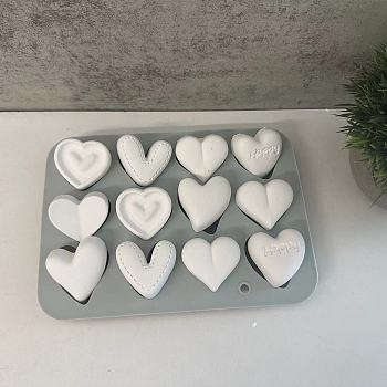 Heart Food Grade Silicone Molds, For DIY Cake Decoration, Chocolate, Candy, Soap Making, for Valentine's Day, White, 190x137x18mm, Hole: 6mm, Inner Diameter: 36~39x39~40x18mm