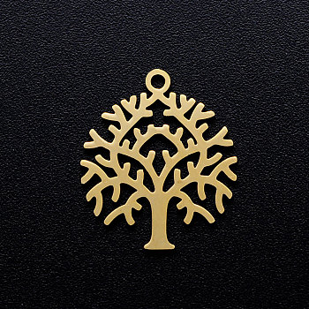 201 Stainless Steel Filigree Pendants, Tree of Life, Golden, 20x17x1mm, Hole: 1.5mm