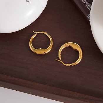 Moon 304 Stainless Steel Hoop Earrings for Women, Golden, 30x4mm