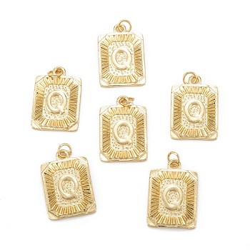 Brass Pendants, with Jump Ring, Long-Lasting Plated, Cadmium Free & Nickel Free & Lead Free, Rectangle with Alphabet, Real 18K Gold Plated, Letter.Q, 23.5x16x2mm, Jump Ring: 5x0.7mm, 3.6mm Inner Diameter
