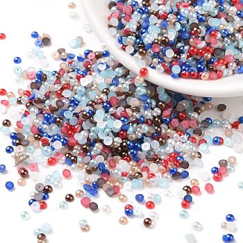 ABS Plastic Cabochons, Imitation Pearl, Half Round, Mixed Color, 2x1mm, about 10000pcs/bag