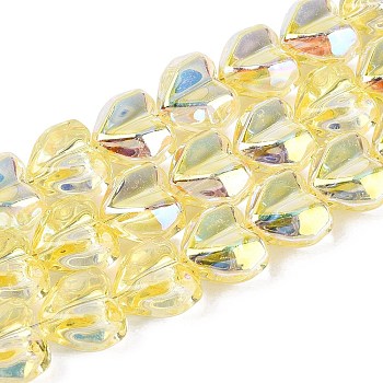 Electroplate Transparent Glass Beads Strands, Heart, AB Color Plated, Faceted, Dyed & Hearted, Champagne Yellow, 12~13x14~15x8~9mm, Hole: 1~1.2mm, about 60~61pcs/strand, 28.35~29.13 inch(72~74cm)