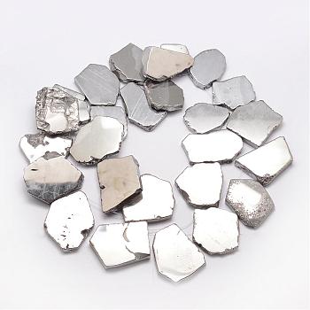 Electroplated Natural Agate Beads Strands, Flat Slab Beads, Agate Slices, Nuggets, Platinum Plated, 33~45x25~35x4~6mm, Hole: 1mm, about 24~25pcs/strand, 11.81 inch~13 inch