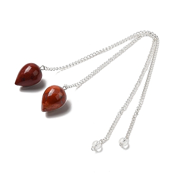 Natural Red Jasper Dowsing Pendulums, with Silver Tone Iron Chains, Teardrop Pendant, 235mm, Hole: 1.6mm