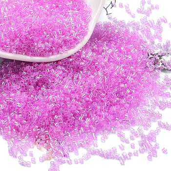 Transparent Colours Glass Seed Beads, Round Hole, AB Color Plated, Cylinder, Orchid, 1.6x1.3mm, Hole: 0.8mm, about 60000pcs/pound