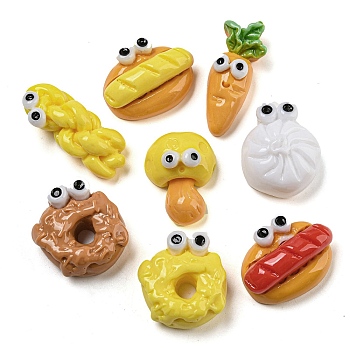 Donut Bread Carrot Opaque Resin Decoden Cabochons, Funny Eye Food, Mixed Shapes, Mixed Color, 18~30x12~24x9.5~12mm