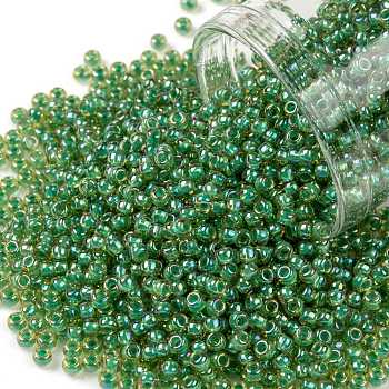 TOHO Round Seed Beads, Japanese Seed Beads, (1830) Inside Color AB Light Jonquil/Mint Lined, 11/0, 2.2mm, Hole: 0.8mm, about 1110pcs/bottle, 10g/bottle