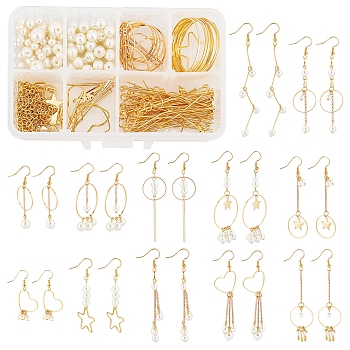 SUNNYCLUE DIY Imitation Pearl Dangle Earring Making Kits, Glass Pearl Beads Strands and Tibetan Style Alloy Charms, Brass Earring Hooks & Jump Rings & Pins & Links, Mixed Color, 10mm, Hole: 1mm