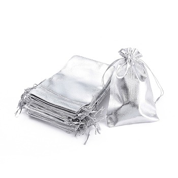 Organza Bags, Rectangle, Silver, 16x11cm