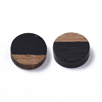 Resin & Wood Cabochons, Flat Round, Black, 10x2.5~4mm