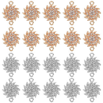 40Pcs 2 Styles Alloy Crystal Rhinestone Connector Charms, Sunflower Links, Platinum & Light Gold, 15~15.5x21~21.5x2mm, Hole: 1.8mm, 20pcs/style