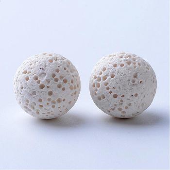 Unwaxed Natural Lava Rock Beads, for Perfume Essential Oil Beads, Aromatherapy Beads, Dyed, Round, No Hole, White, 13~14mm