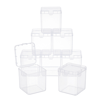 Polypropylene(PP) Storage Containers Box Case, with Flip Cover, Sqaure, White, 6.5x6.7x7.3cm, Inner Size: 6.3x6.3cm