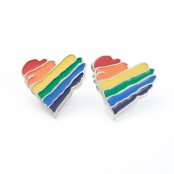 Alloy Pride Enamel Brooches, Enamel Pin, with Butterfly Clutches, Rainbow Heart, Platinum, Colorful, 24x25.5x10mm