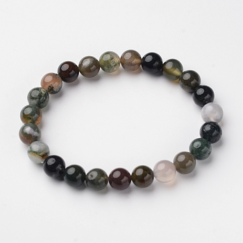 Natural Indian Agate Round Bead Stretch Bracelets, 55mm, Bead: 7~8mm 