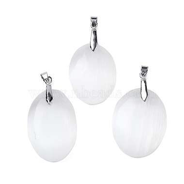 Platinum White Oval Selenite Pendants