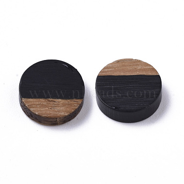 10mm Black Flat Round Resin+Wood Cabochons