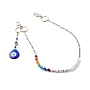 304 Stainless Steel Chain Decorations, with Lampwork & Acrylic & Brass Beads,  Alloy Swivel Clasps with Iron Key Rings, Evil Eye, Platinum, 24.02 inch(61cm)