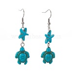 Synthetic Turquoise Beads Dangle Earrings, with Iron Finding and Stainless Steel Earring Hooks, Tortoise, Stainless Steel Color, 54~56mm, 13x14x5mm, 17.5~18x15x7.5~8mm(EJEW-JE02849)