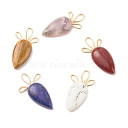 Natural Mixed Gemstone  Copper Wire Pendants, Real 18K Gold Plated, Carrot, 39.5~41.5x18.5~23.5xx6.5~7.5mm, Hole: 9~10x4~4.5mm(PALLOY-JF01503)
