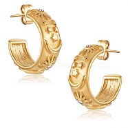 Clear Cubic Zirconia Sun Moon Star Stud Earrings, 430 Stainless Steel Half Hoop Earrings for Women, Golden, 21x8mm(JE938A)