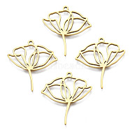 201 Stainless Steel Pendants, Lotus, Real 18K Gold Plated, 27.5x25x1.5mm, Hole: 1.4mm(X-STAS-N098-048LG)