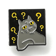 Cartoon Cat Enamel Pins, Black Alloy Badge for Women, Square, 24.6x21.7x1.4mm(JEWB-K016-10C-EB)