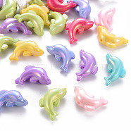Opaque Acrylic Beads, Dyed, AB Color, Dolphin, Mixed Color, 12x20x8mm, Hole: 1.4mm, about 620pcs/500g(TACR-S153-34I)