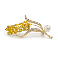 Rhinestone Wheat Brooch Pin with Plastic Pearl Beaded, Alloy Lapel Pin for Backpack Clothes, Light Gold, 69.5x33.5x11mm(PALLOY-K002-02KCG-03)