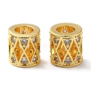 Brass Micro Pave Cubic Zirconia European Beads, Large Beads, Column with Hollow Rhombus, Real 18K Gold Plated, 8x7.5mm, Hole: 4mm(KK-P239-26G)