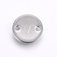 201 Stainless Steel Links connectors, Flat Round, Letter.P, Stainless Steel Color, 10x1mm, Hole: 1.5mm(STAS-H465-01P-10mm-P)
