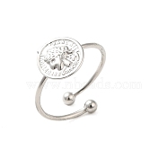 304 Stainless Steel Open Cuff Ring, Flat Round, Stainless Steel Color, Inner Diameter: 18mm(RJEW-M167-05P)