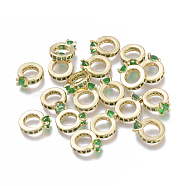 Brass Micro Pave Cubic Zirconia Charms, Long-Lasting Plated, Cadmium Free & Lead Free & Nickel Free, Ring, Real 18K Gold Plated, Green, 10x8x2mm, Hole: 5mm(KK-I673-15A)