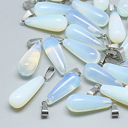 Opalite Pendants, with Stainless Steel Snap On Bails, teardrop, 28~30x10~12mm, Hole: 6x4mm(G-T081-20)
