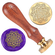 Golden Tone Brass Wax Seal Stamp Head with Wooden Handle, for Envelopes Invitations, Gift Card, Flower, 83x22mm, Stamps: 25x14.5mm(AJEW-WH0208-825)