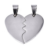 304 Stainless Steel Split Pendants, Double Side Polished, Heart, Stainless Steel Color, 26x31x1.5mm, Hole: 4x9mm(X-STAS-R094-10)