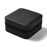 Square PU Leather Jewelry Zipper Storage Boxes, Travel Portable Jewelry Cases for Necklaces, Rings, Earrings and Pendants, Black, 9.6x9.6x5cm(CON-K002-04I)