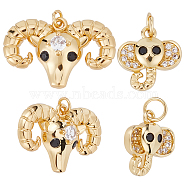 8Pcs 2 Style Rack Plating Brass Micro Pave Cubic Zirconia Pendants, with Jump Ring, Cadmium Free & Nickel Free & Lead Free, Goat & Elephant, Real 18K Gold Plated, 13.5~16x13~24.5x3~5mm, Jump Ring: 4~5x0.6mm, Inner Diameter: 2.8~3.7mm, 4pcs/style(ZIRC-BBC0001-31)