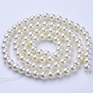 Glass Pearl Beads Strands, Pearlized, Round, Creamy White, 10mm, Hole: 1mm, about 80pcs/strand, 32 inch(HY-10D-B02)