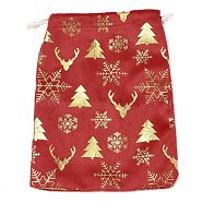 Gold Stamping Christmas Velvet Storage Bags, Drawstring Bags, Rectangle, Red, Deer, 18x13x0.01cm(ABAG-Q053-01A-03B)