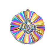 Ion Plating(IP) 304 Stainless Steel Pendants Rhinestone Settings, Concave-convex Flat Round, Rainbow Color, 33x30.5x3mm, Hole: 1.2mm, Fit for Rhinestone: 5.5x4mm and 2mm(STAS-B032-17MC)